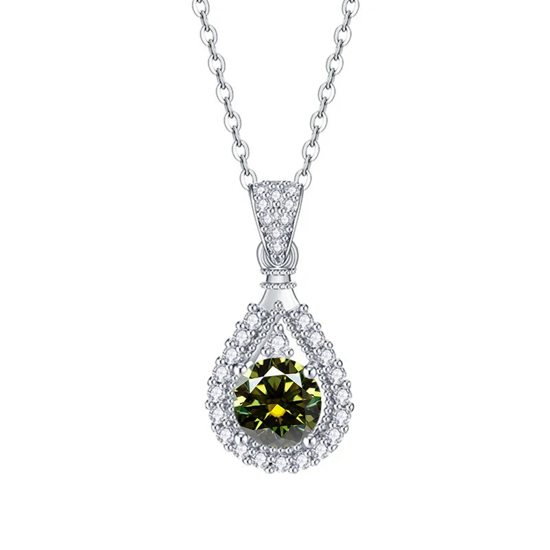 JoyceJelly 1CT Colorful Moissanite Necklace Sterling Silver 925 Jewelry Female Water Drop Shaped Pendant Top Quality Dating Gift
