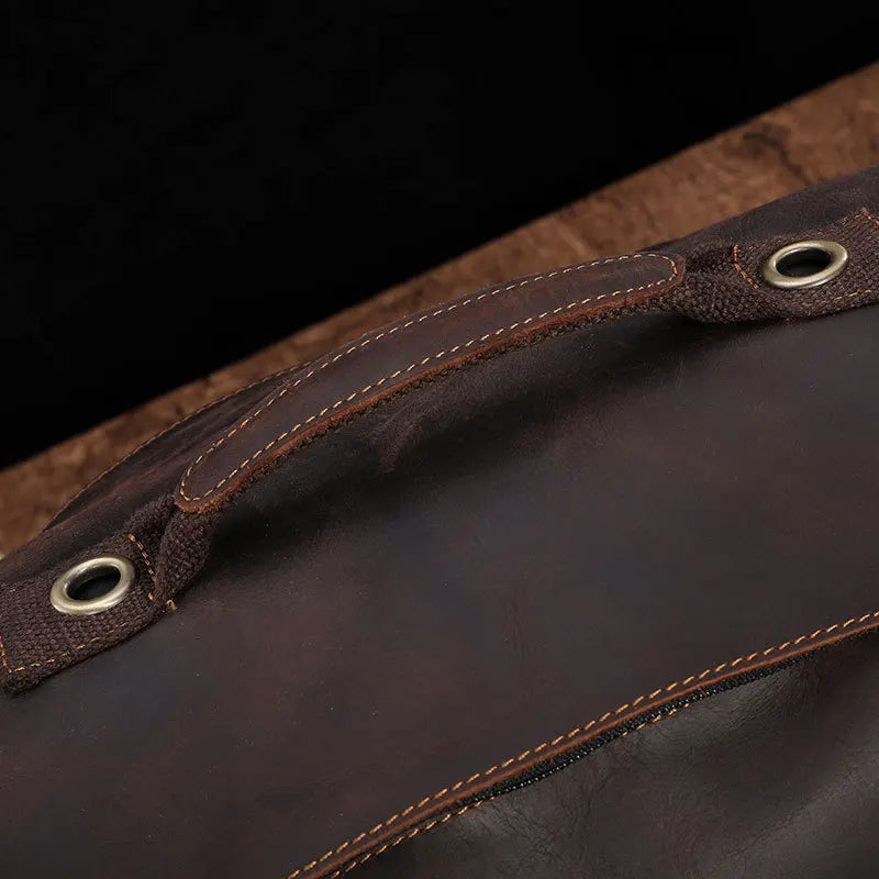 Luufan Unique Design Leather Backpack For Men Vintage Crazy Horse Leather Bucket Daypack Large Male Travel Bag Male Backpacks