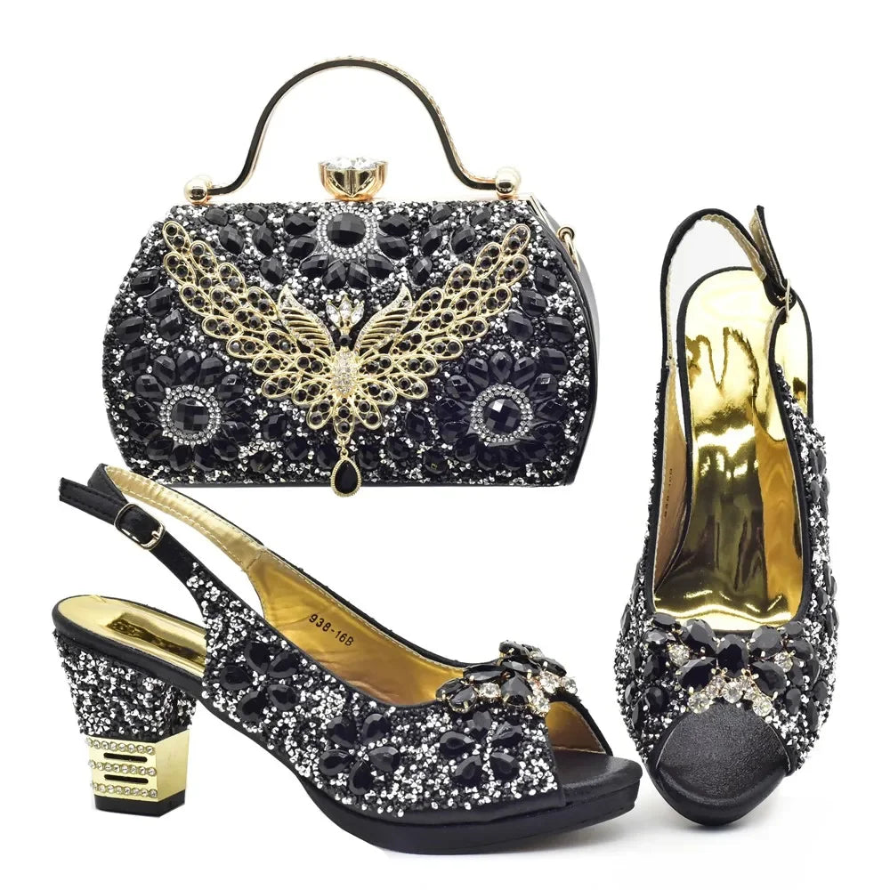 New Arrival Italian Shoes and Bags Matching Set Decorated with Rhinestone Plus Size Shoes Luxury Italian Shoe and Bag Set 2025