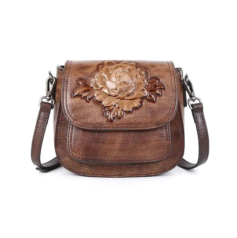 MOTAORA Women Shoulder Bag Luxury Retro Saddle Bags For Ladies Genuine Leather Messenger Bags Female Handmade Embossed Women Bag