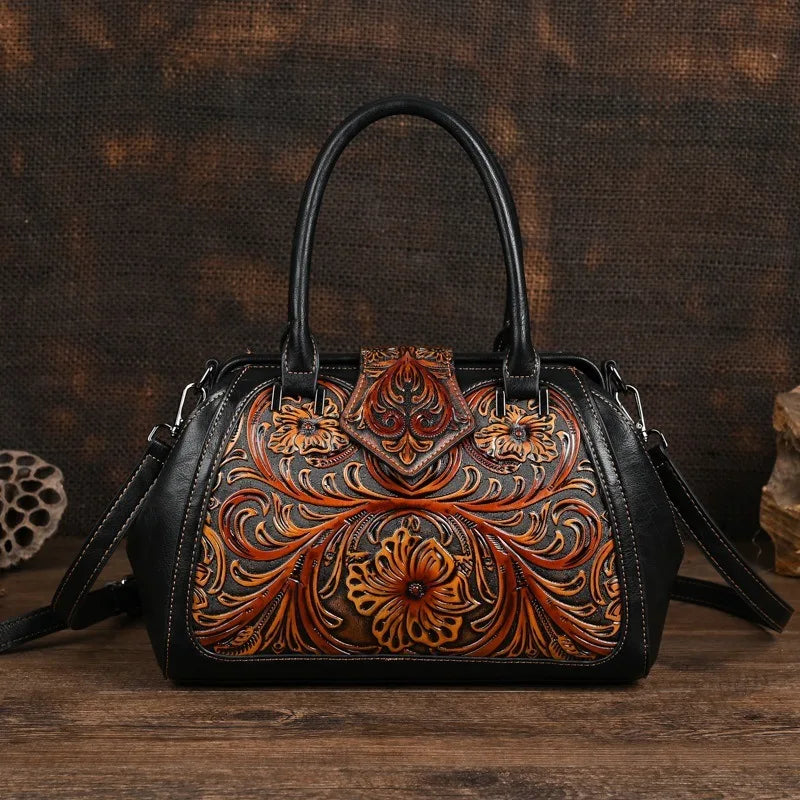 MOTAORA New Vintage Embossed Handmade Handbag For Women Versatile PU Leather Shoulder Bag Large Capacity Crossbody Bags Female