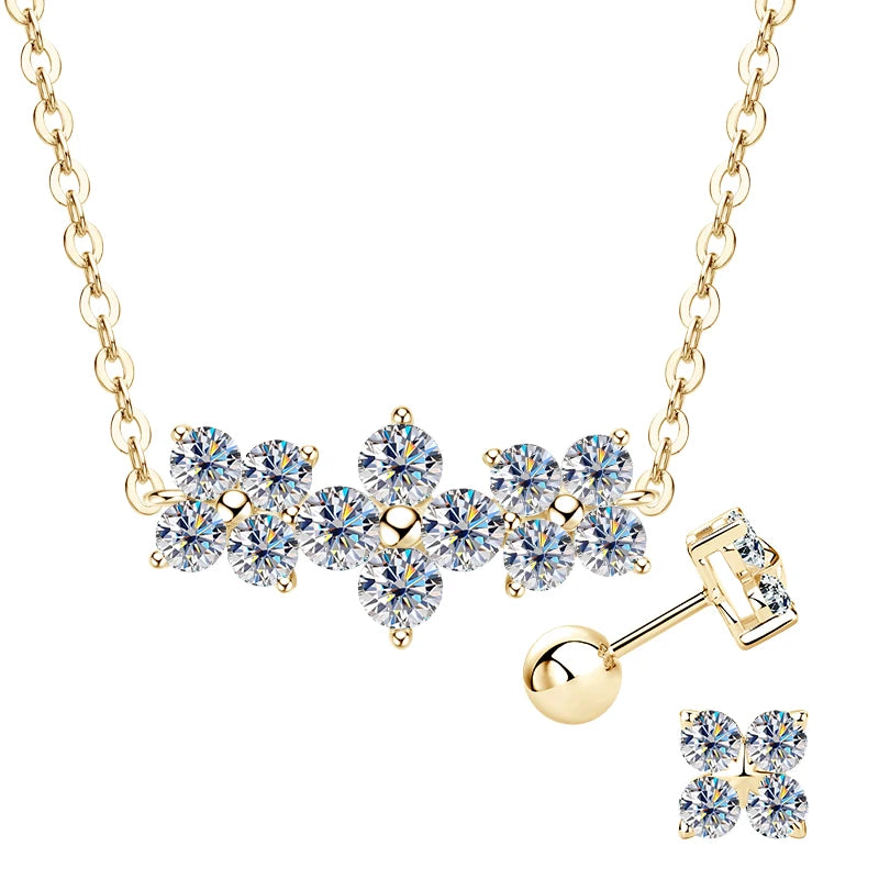 Lnngy Four-leaf Clover Moissanite Earring Pendant Necklace For Women 925 Sterling Silver Stud Earrings Lucky Flower Jewelry