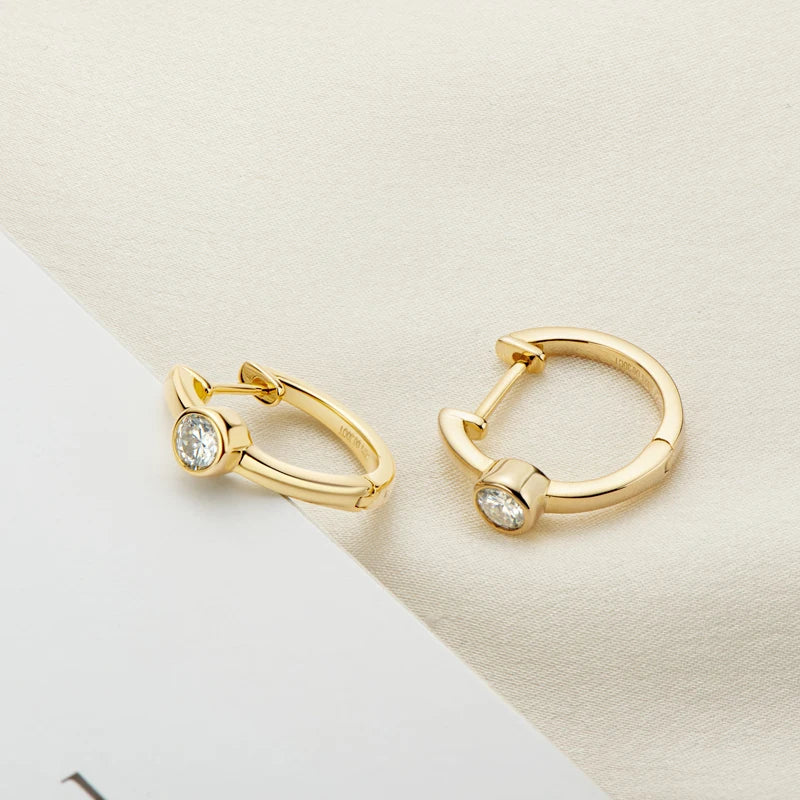 Lnngy Sterling Silver Earrings 925 Exquisite Bezel Setting 4MM 0.3CT Moissanite Hoop Earring For Women Temperament Fine Jewelry