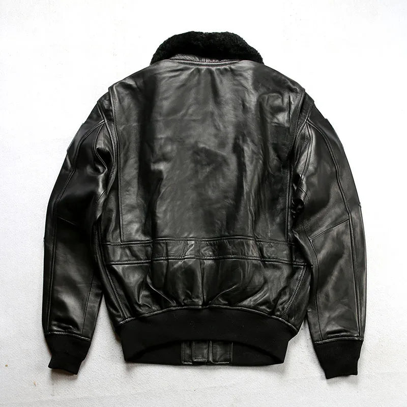 G1 flight suit jacket men Europe and the United States size embroidery French sheepskin leather coat sheep shearling collar top