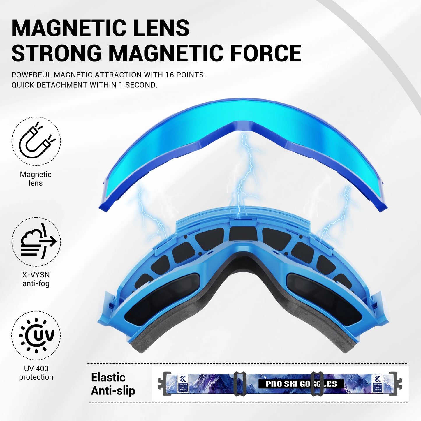 KAPVOE New Ski Snowboard Mask Goggle Men Women UV400 Protection Snow Glasses Magnetic Attraction Anti-Fog Skiing Goggles Adult