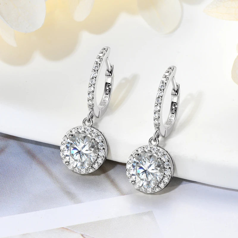 Lnngy 1CT 2CT 3CT Moissanite Earring 925 Certified Silver Drop Earrings For Women Girls Wedding Anniversary Dainty Jewelry Gift