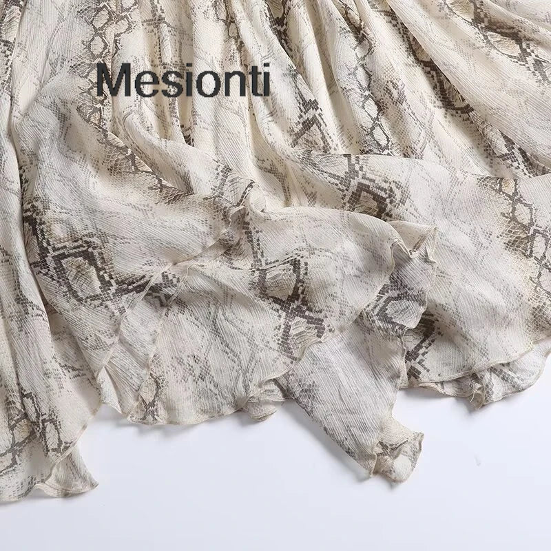 Female Serpentine Print Wide Swing Skirt Woman New Fashion Elegant Long Skirts For Women 2025 Evening Party Skirts
