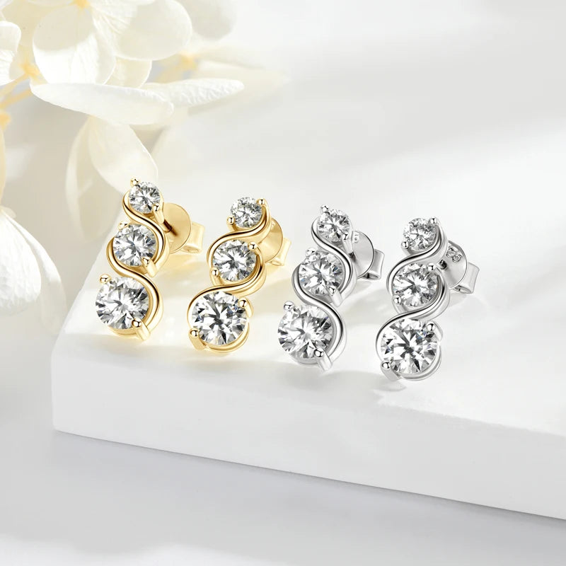 Lnngy 1.80CTTW Moissanite Twisted Earring for Women 925 Sterling Silver Infinity Stud Earrings Piercing Daily Life Jewelry Gift