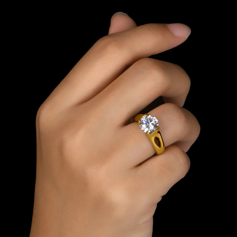 IOGOU 18K Gold Plated Engagement Rings 8mm 2.0carat D Color VVS1 Moissanite Diamond Rings for Women Men 100% Silver 925 Jewelry