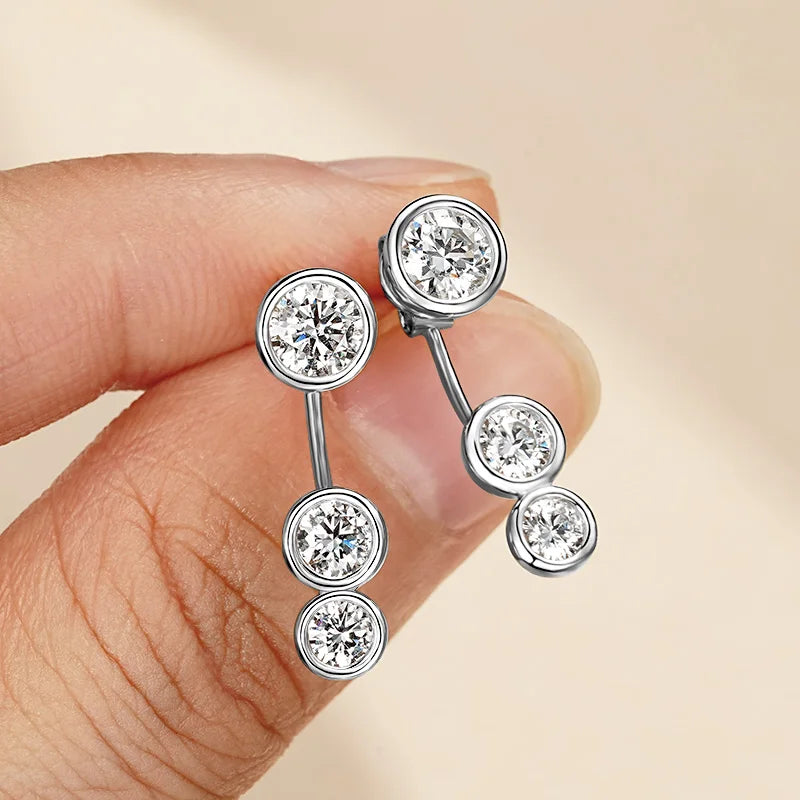Lnngy Front Back Double Sided Moissanite Stud Earring Pendientes Plata 925 Sterling Silver Earrings For Women 2 in 1 Ear Jewelry
