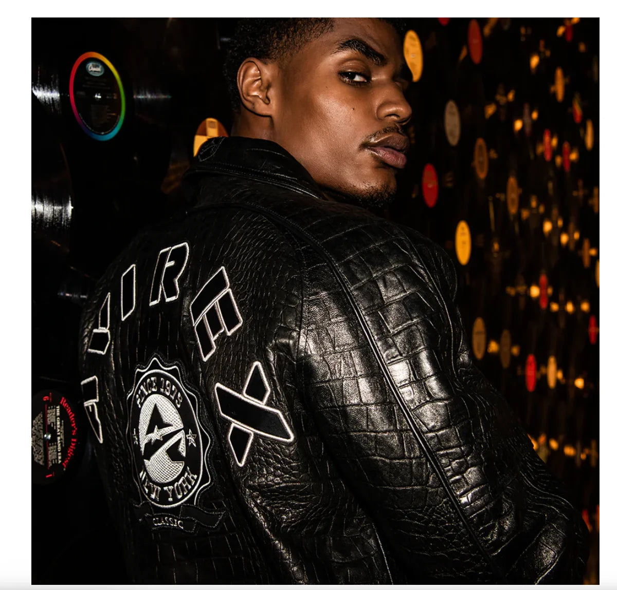 AVIREX new men's genuine leather jacket France 1.5 mm thick sheepskin embroidered crocodile pattern flight suit baseball coat