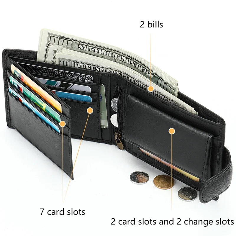 MOTAORA Men's Genuine Leather Wallet Multifunction RFID Bifold Purse For Men Small ID Card Holder Male Antimagnetic Cash Wallets