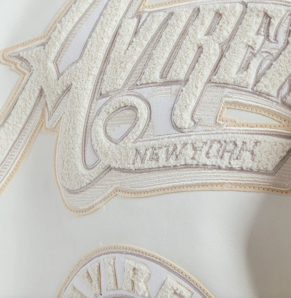 AVIREX Spring 2025 New ListingGold Club chenille embroidery100% antique European lamb leather jacket men's white leather coat