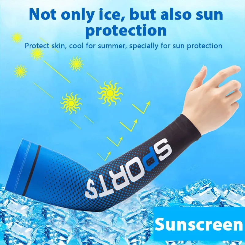 Summer Running Arm Sleeve Ice Silk Cooling Sunscreen Cuff UV Sun Protection Sleeve Anti-Slip Men Women Long Gloves Outdoor Sport