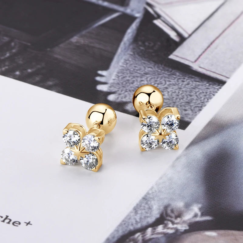 Lnngy Certifited 925 Sterling Silver Four Leaf Clover Earrings Jewelry Set For Women 3MM Moissanite Earring Pendant Necklace