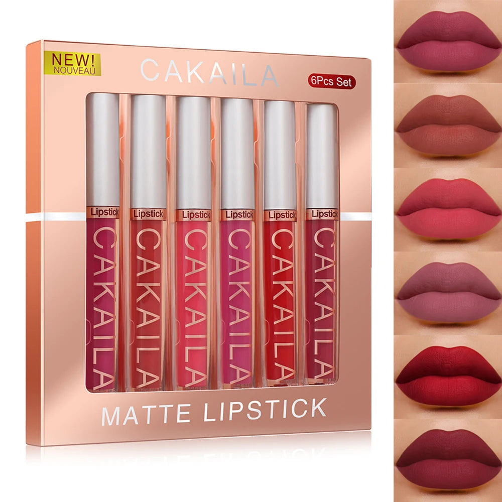 6-pack lip gloss set, long-lasting non stick cup liquid lipstick velvet matte lip gloss