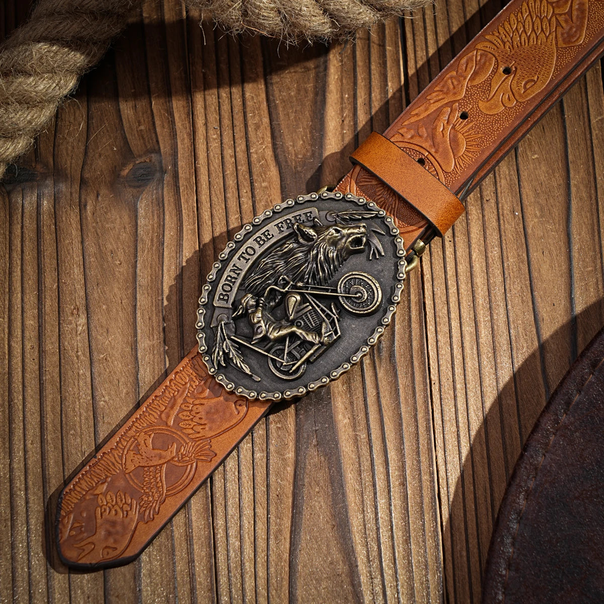 Western denim PU Belt - men's decorative printed carved denim waistband