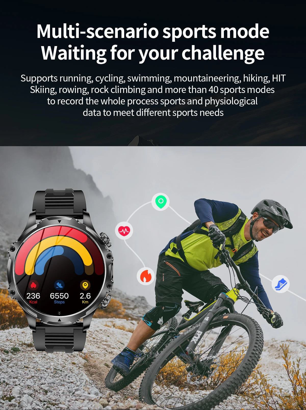 LIGE New 1.9" AMOLED 416*416 Screen Smart Watches Flashlight Outdoors Sports Fitness Tracker 700mah Large Battery Men Smartwatch
