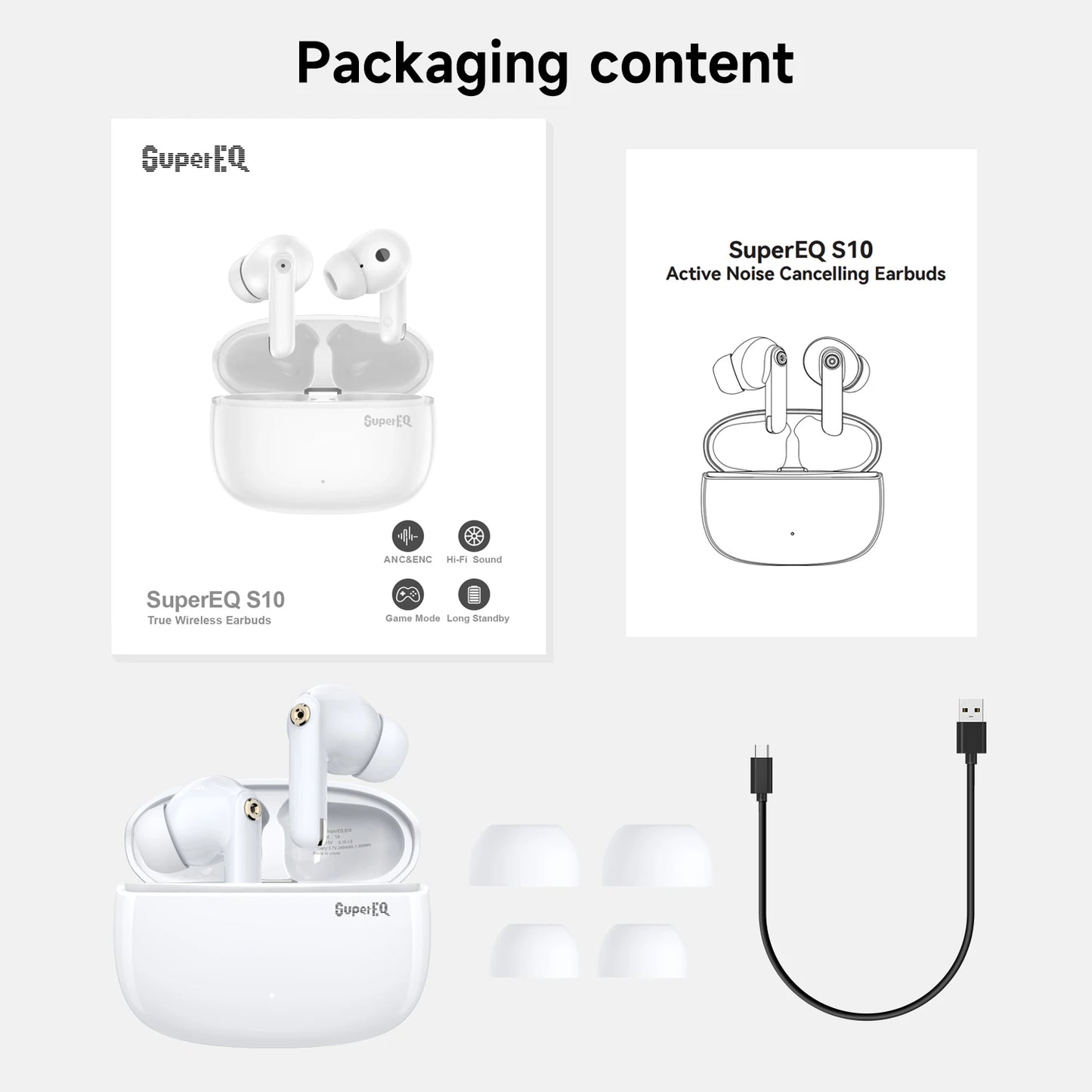 Oneodio SuperEQ S10 ANC Bluetooth 5.4 Wireless Earphones TWS Active Noise Cancelling Headphones Earbuds With ENC Mics Game Mode