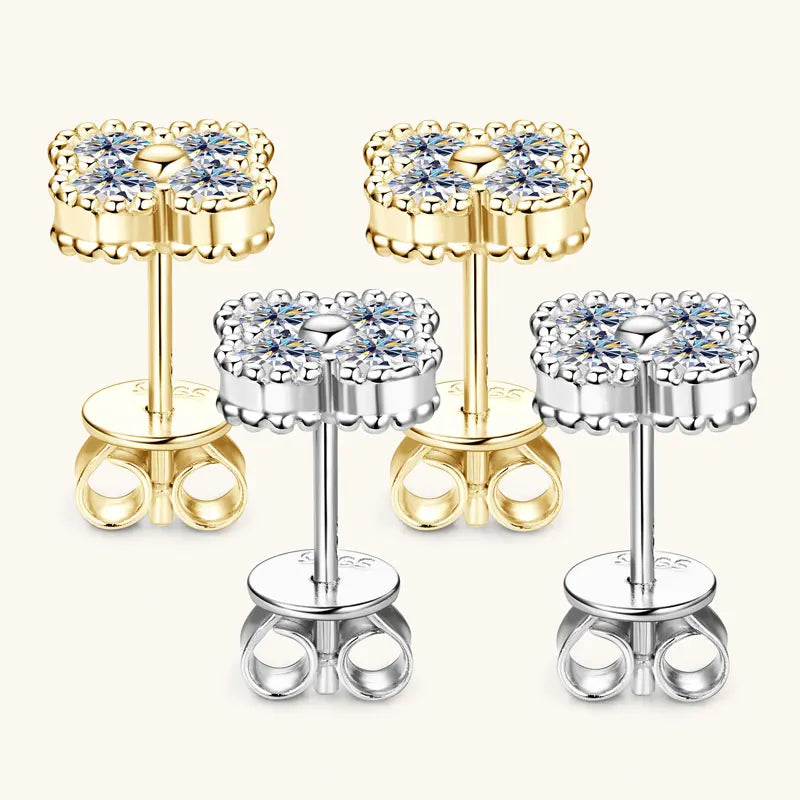 Lnngy Certified Four Leaf Clover 3mm Moissanite Earrings For Women 925 Sterling Silver Stud Earrings Moissanites Jewelry Gift