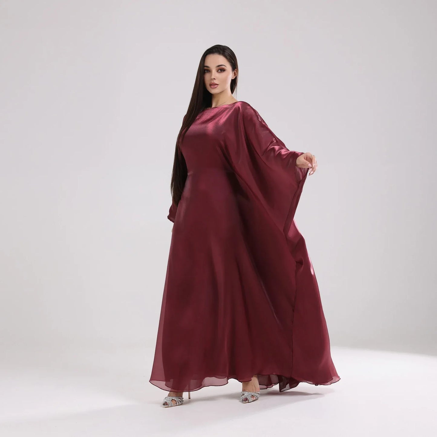 Ramadan Summer Batwing Sleeve Satin Butterfly Abaya Islam Muslim Maxi Dress Kebaya Women Kaftan Robe Musulmane Femme Vestidos