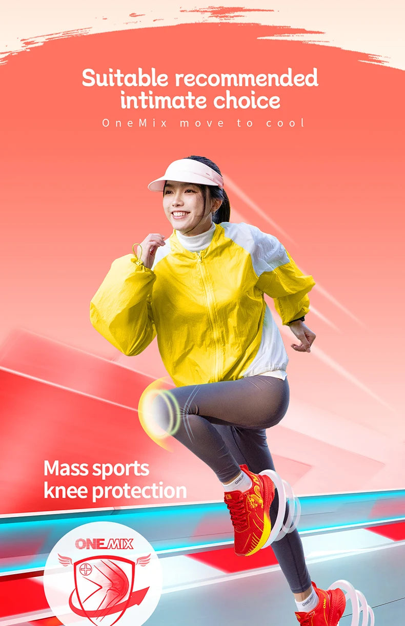 ONEMIX Running Shoes Reflective Red Bumper Elite Height Increasing Sport Shoes for Outdoor Breathable Mesh Walking Sneakrs Men