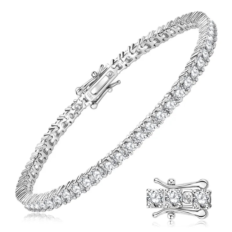 Lnngy 3MM Moissanite Tennis Bracelet With GRA For Women Men Certified 925 Sterling Silver Bracelets Sparkling Hand Jewelry Gift
