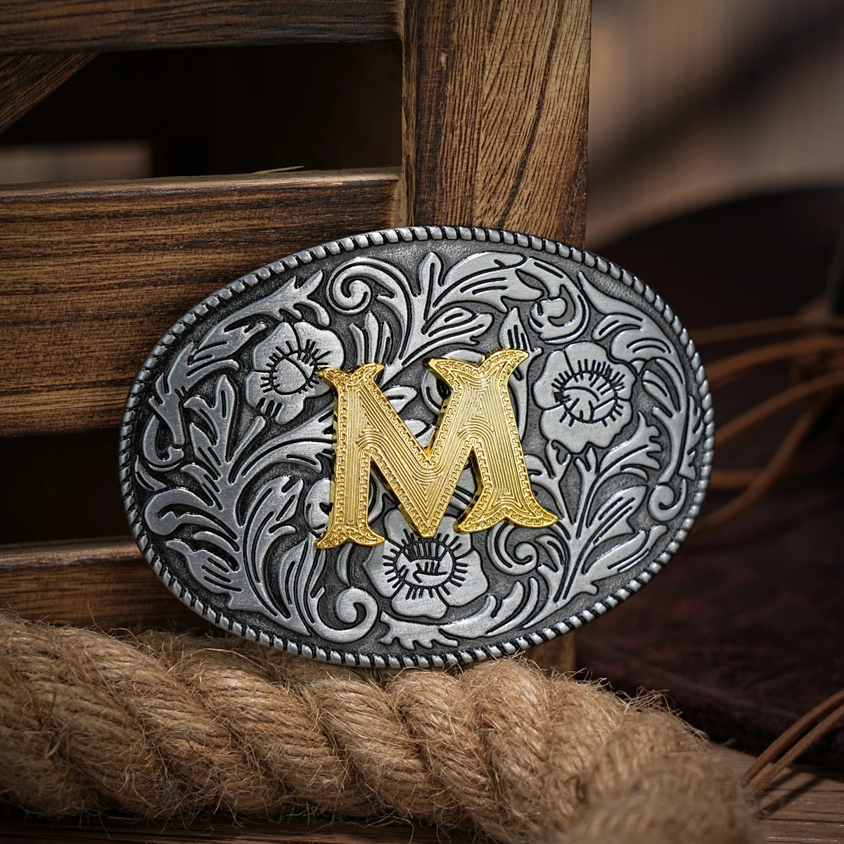 Western Belt Buckle Initial Vintage-Cowboy Rodeo Silver Large Belt Buckle for Men Women