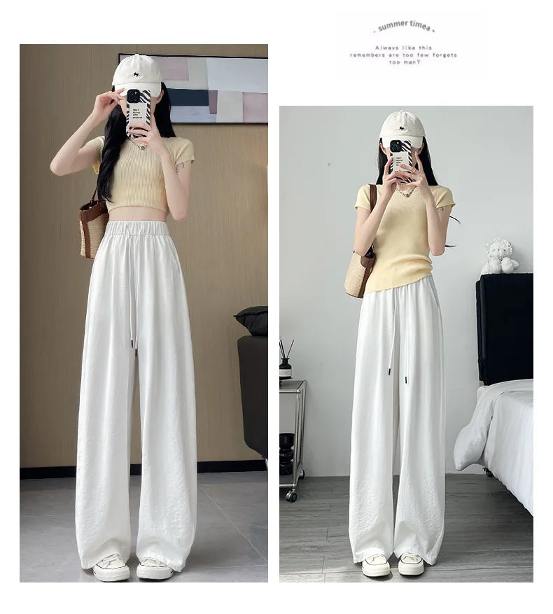 Qui Dry High Waist Wide Leg Knife Sports Pants Women's Thin New 2025 Casual Ice Silk Pants Spring Summer