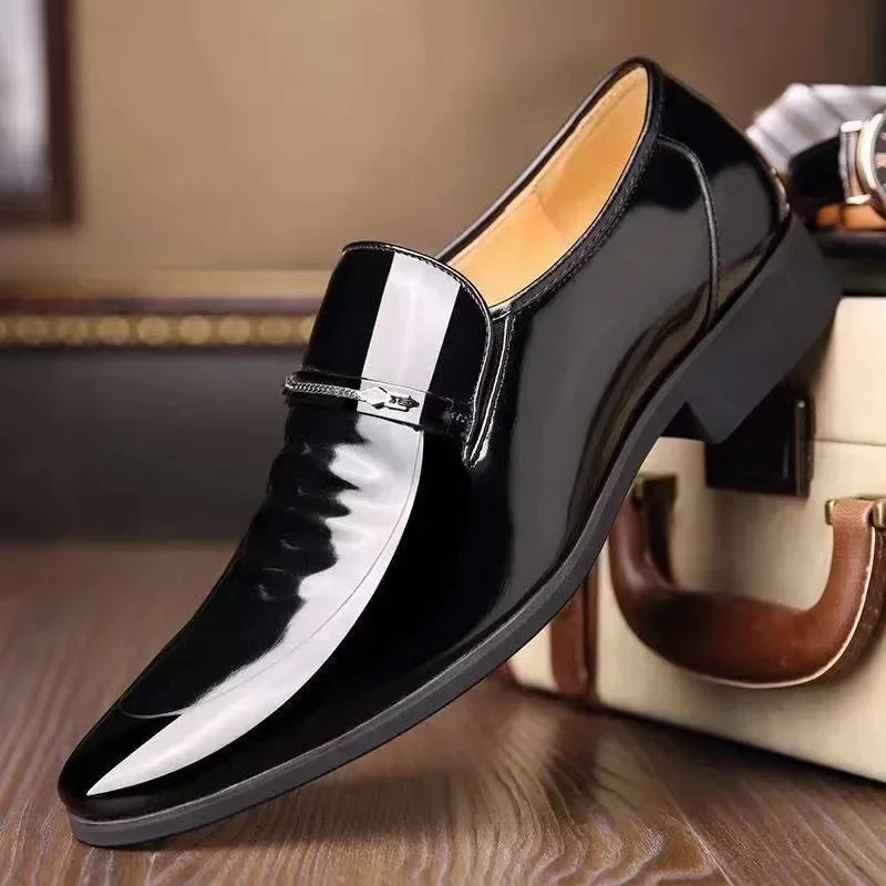 Men Slip-On Formal PU Leather Shoes – Pointed Toe, Business Style (EU 34–50)