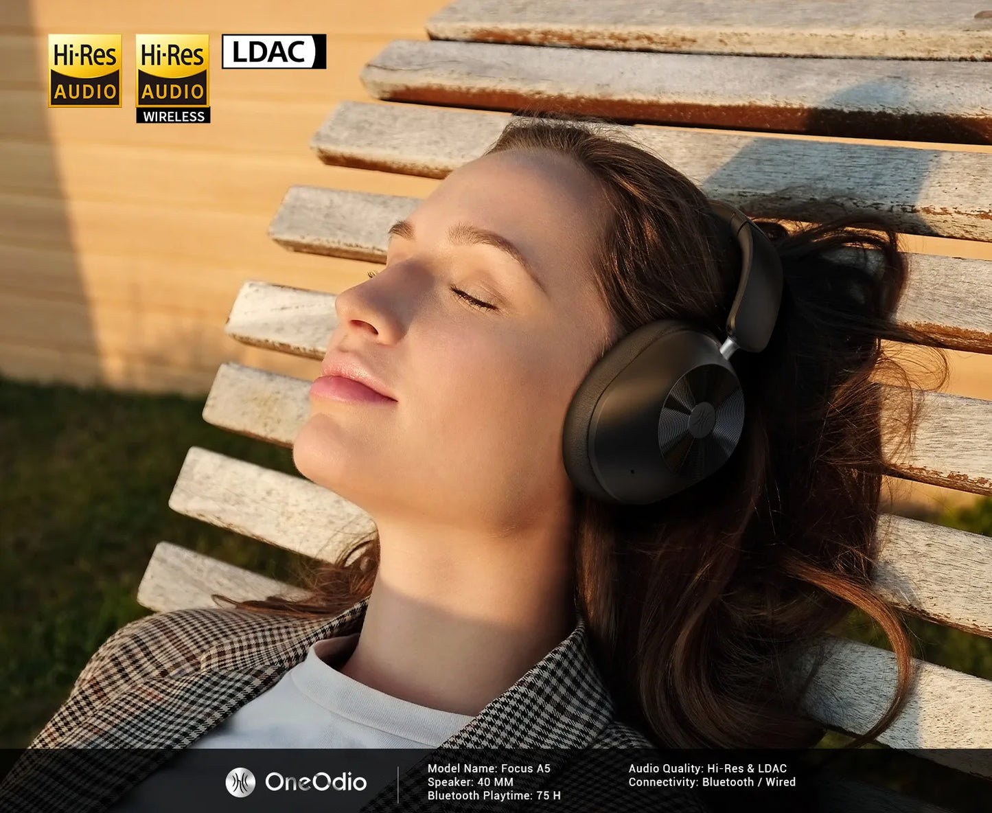 Oneodio A5 Bluetooth 5.4 Headphones 43dB Hybrid Active Noise Cancelling Over Ear Wireless Headset Hi-Res LDAC Audio With ENC Mic