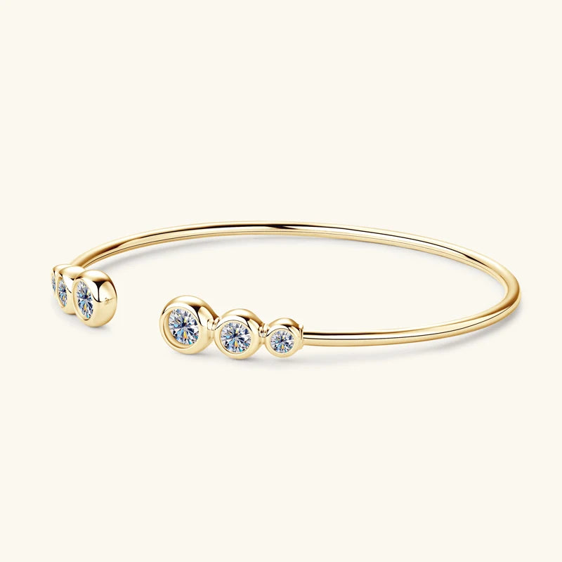 Lnngy Sparkling Moissanite Bracelets For Women Girl Original and Pure 925 Sterling Silver Cuff Bracelet Open Wrist Jewelry Gift