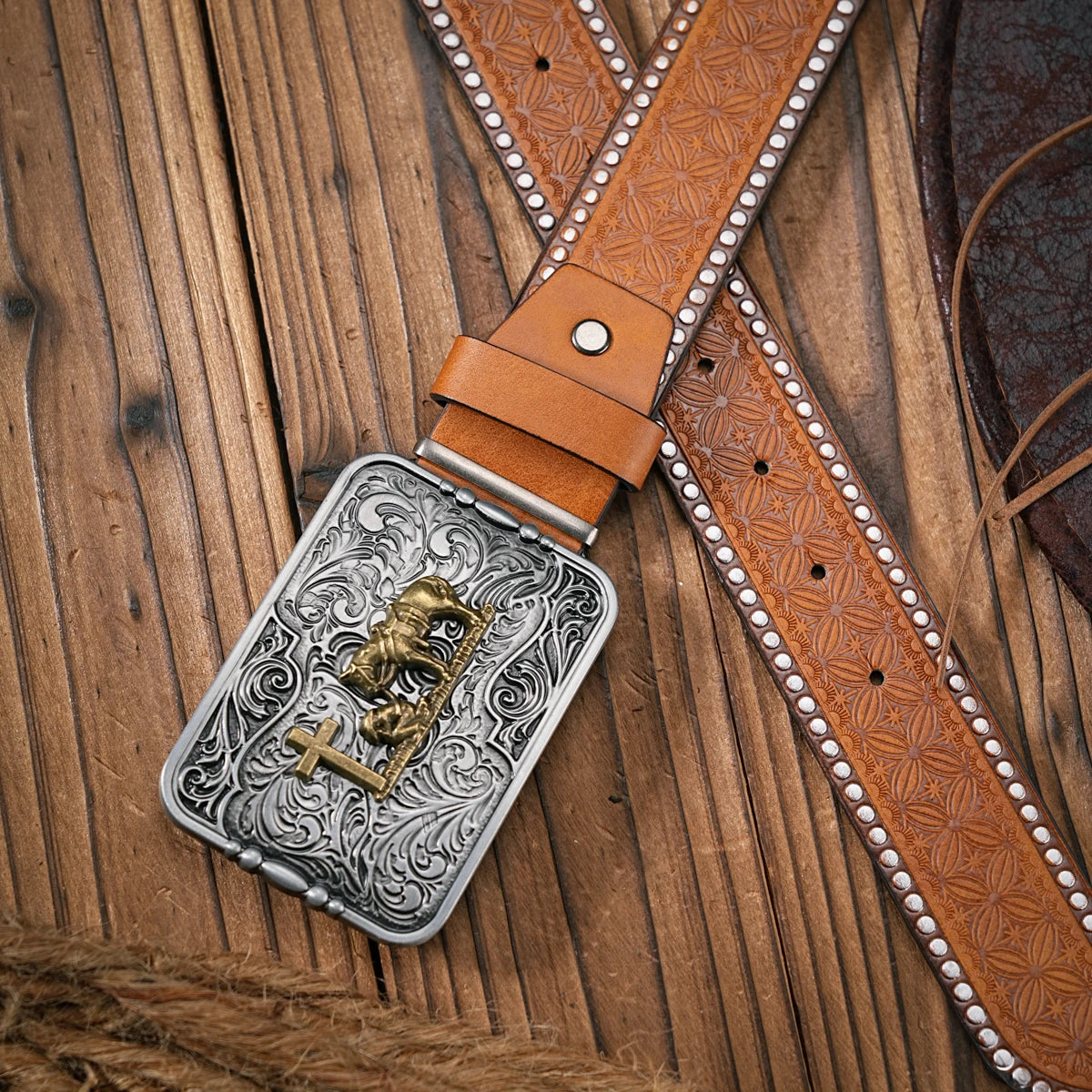 Men - Women - Western Denim - pu leather - Belt - Vintage jeans with needle buckle brown belt