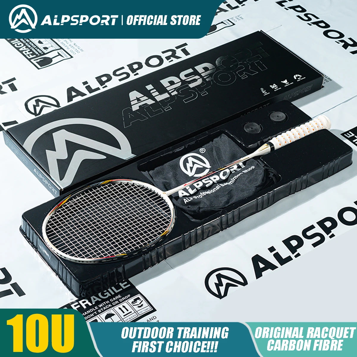 Alpsport AIR 10U Badminton Racket 52g Ultralight, HM Carbon Fiber & Titanium, 28lbs Fast Rebound for Pro Players