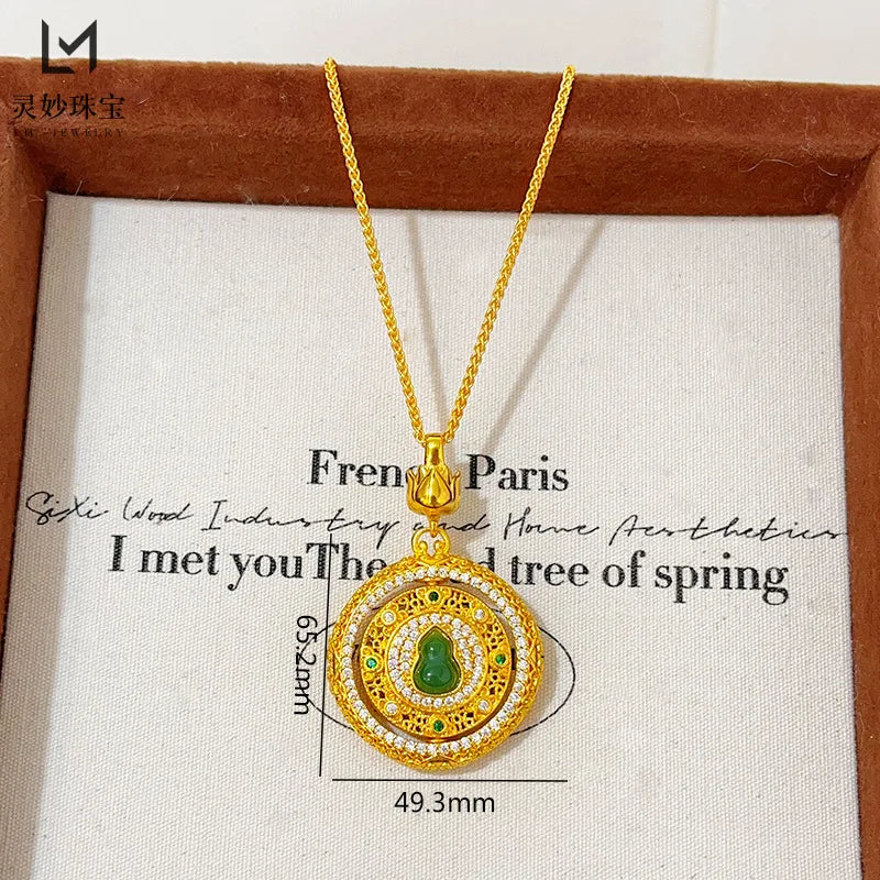 Women's 24K Gold Rotatable Hollow Pendant, AU999 | Distressed hollow-texture, rustic elegance for everyday grace.