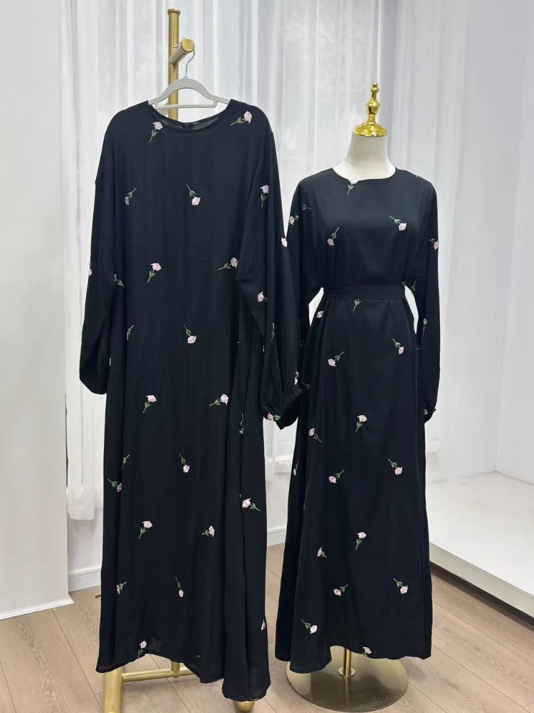 Black Muslim Kaftan Abaya Damen Dubai Arabic Embroidery Dresses Prayer Clothes Women Marocain Robe Femme Musulmane Vestidos New