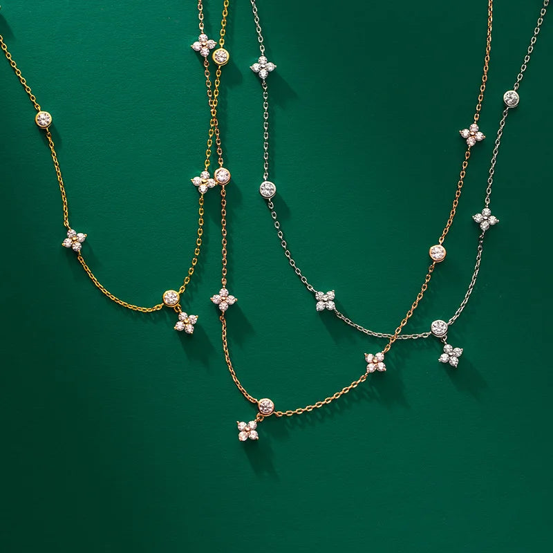 Lnngy Moissanite Necklace Bracelet Earring 925 Sterling Silver Four Leaf Flower Pendant Moissanites Jewelry Set For Wedding Gift