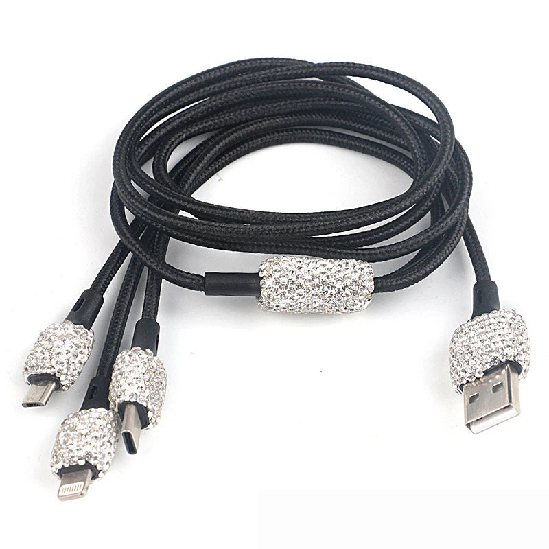 Dual USB Car Charger Bling Bling Handmade Rhinestones Crystal Car Decorations for Fast Charging Car Decors for iPhone/Samsung