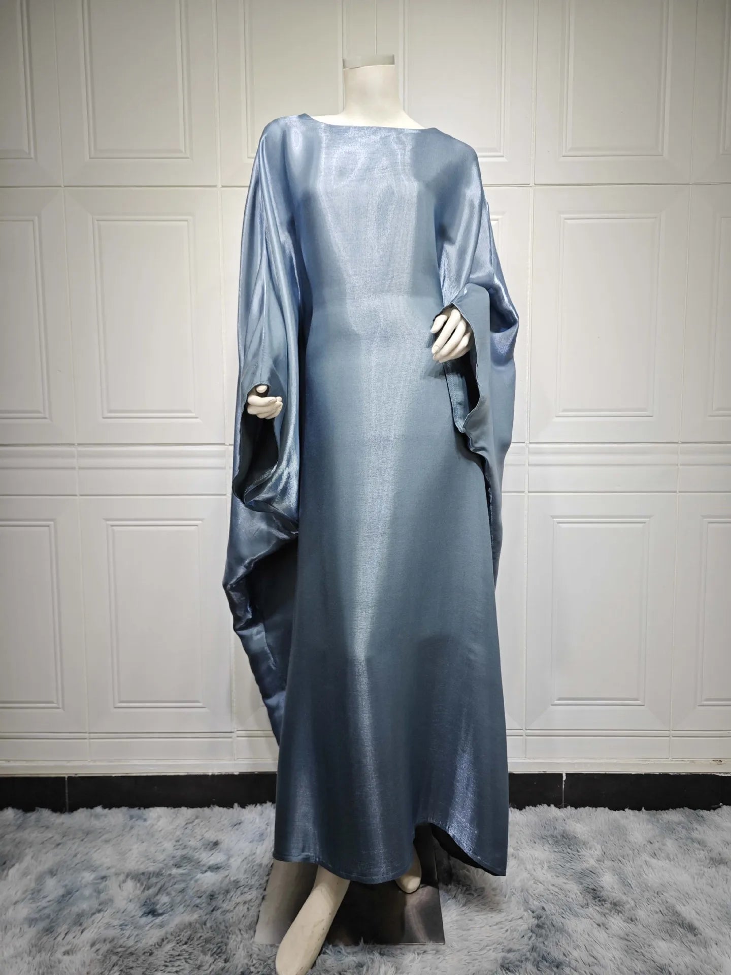 Batwing Butterfly Sleeve Satin Dress Abaya Dubai Muslim Maxi Dress Kaftan Abayas for Women Kebaya Caftan Robe Femme Vestidos