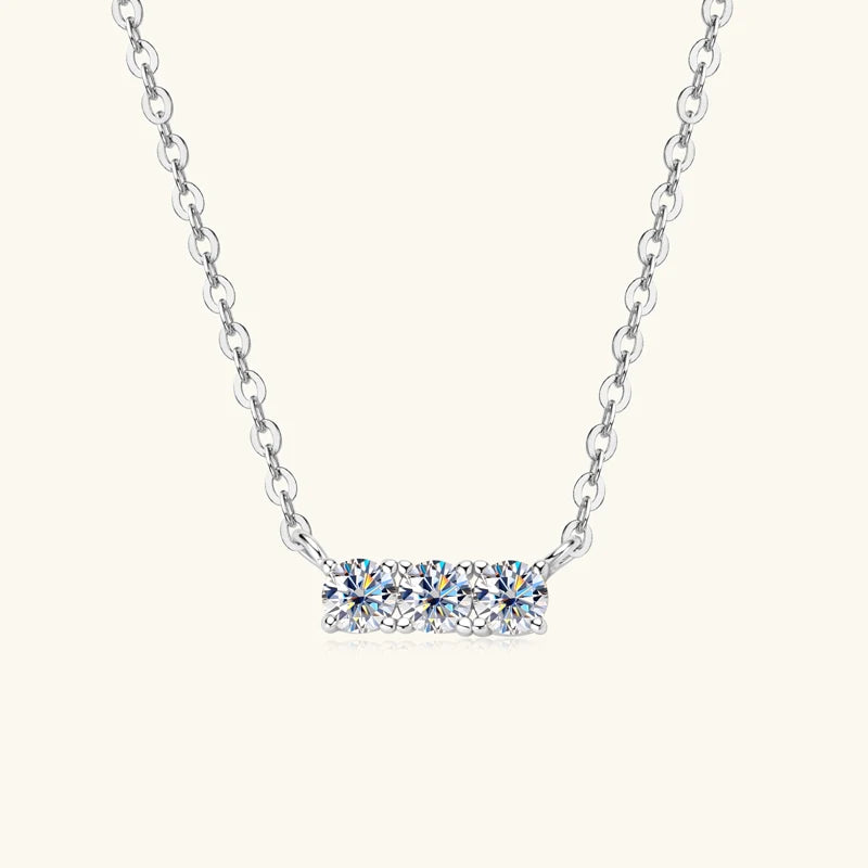 IOGOU Simple 3 Stone Moissanite Pendant Necklace Earrings Jewelry Set for Women Real 925 Silver Valentine's Day Christmas Gifts