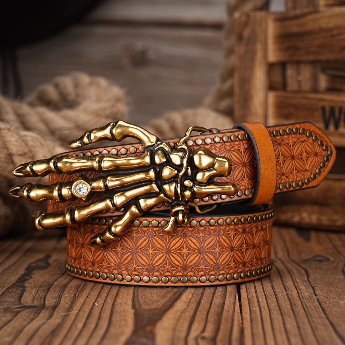 Men Women-Western-Cowboy-PU Leather-Belts - Vintage Belt Floral Engraved Buckle Belt for Jeans