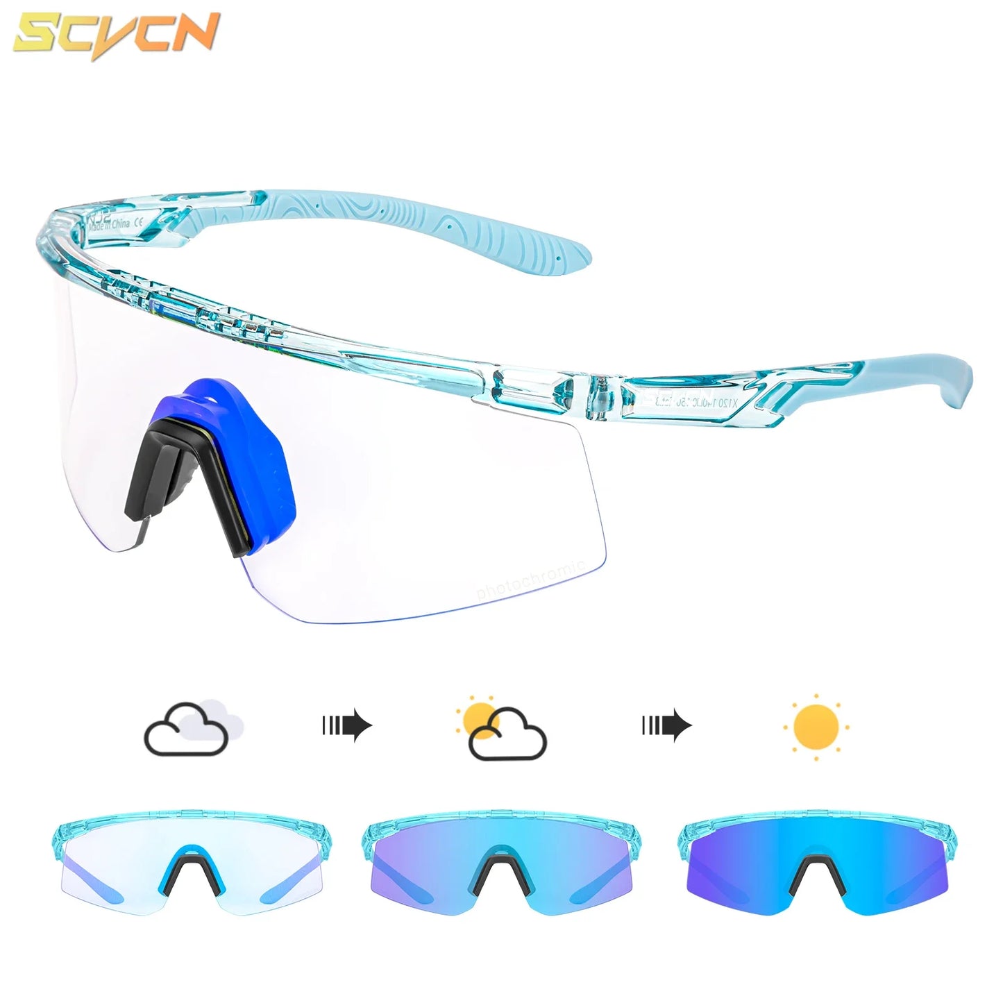 SCVCN Photochromic Sunglasses UV400 Cycling Glasses Bicycle Glasses Sports Men's MTB Road Bike Eyewear Protection Goggles UV400