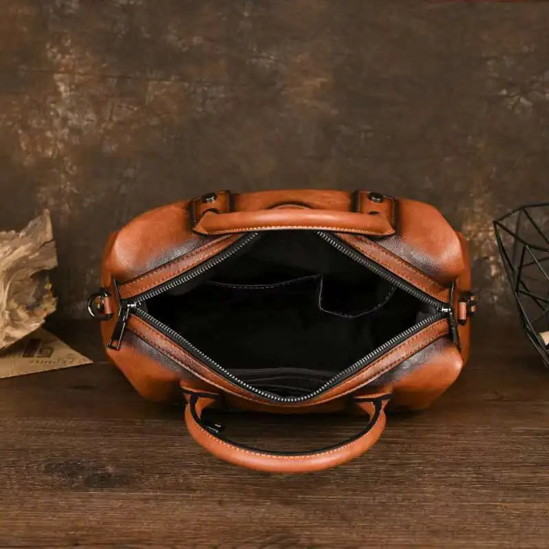 MOTAORA Vintage Leather Crossbody Bag Women's Embossed Handmade Tote Shoulder Bag Large Capacity Anti-Theft Purse