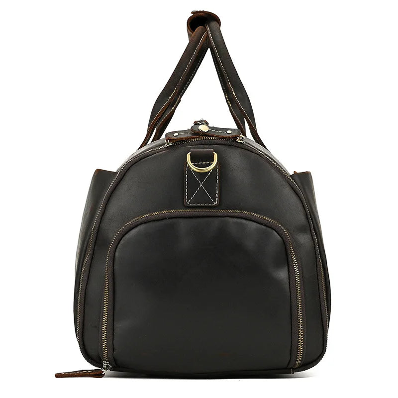 Crazy Horse Leather Folding Suit Bag Man Business Travel Bag With Shoe Pocket Clothes Cover Luggage Duffel Bag Man Bag For Suits