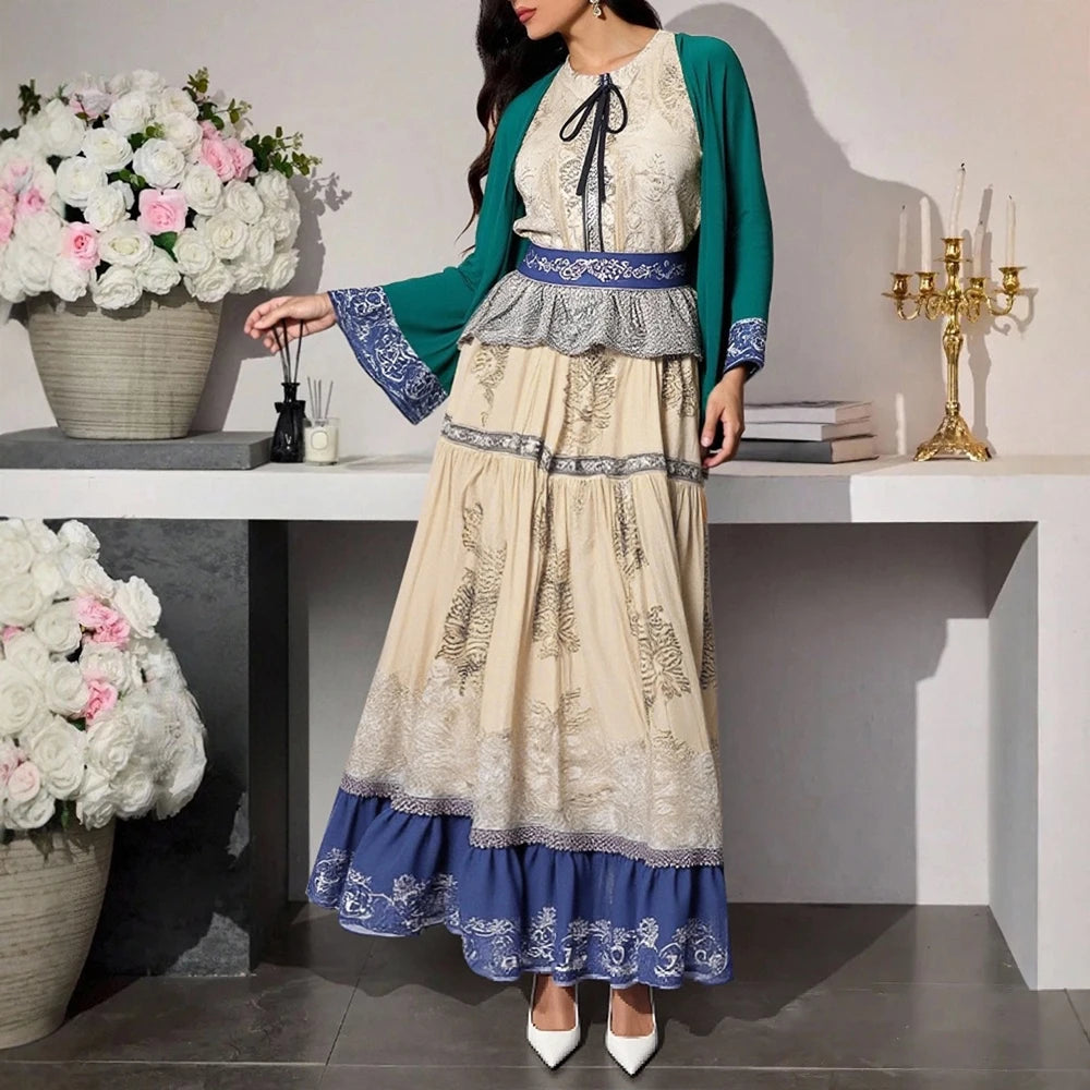 Rafiah Women's Dresses Summer Comfortable Elegant 2025 Long Sleeve Round Neck A-Line Vacation Long Dress