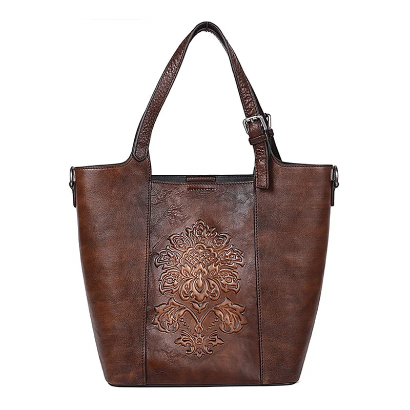 MOTAORA Large Capacity Bucket Bag 2025 New Vintage Luxury Handbags Women Genuine Cowhide Handmade Embossing Woman Shoulder Bags