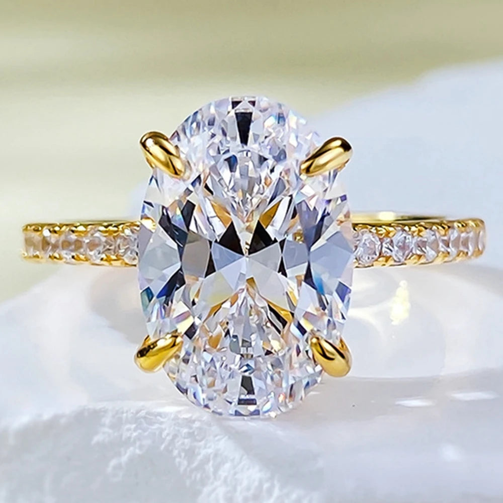 18K Gold Plated 925 Sterling Silver Oval Sapphire Ring – Classic Wedding & Engagement Jewelry for Women