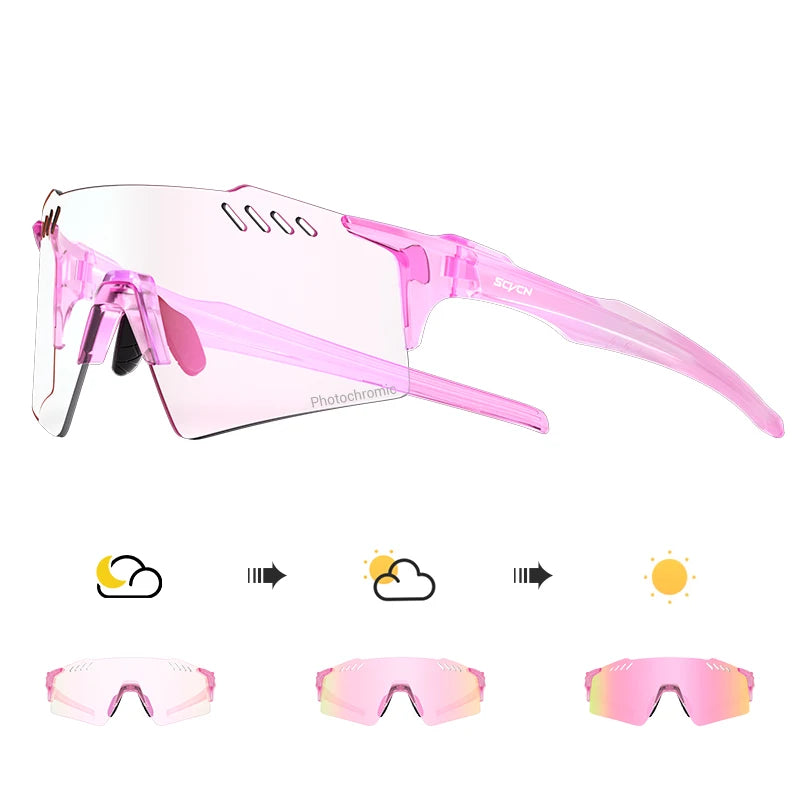 SCVCN Photochromic Cycling Glasss Rimless Outdoor Sports Running Drving Sunglasses for Men Goggles Mtb Bicycle Eyewear 1 Lens