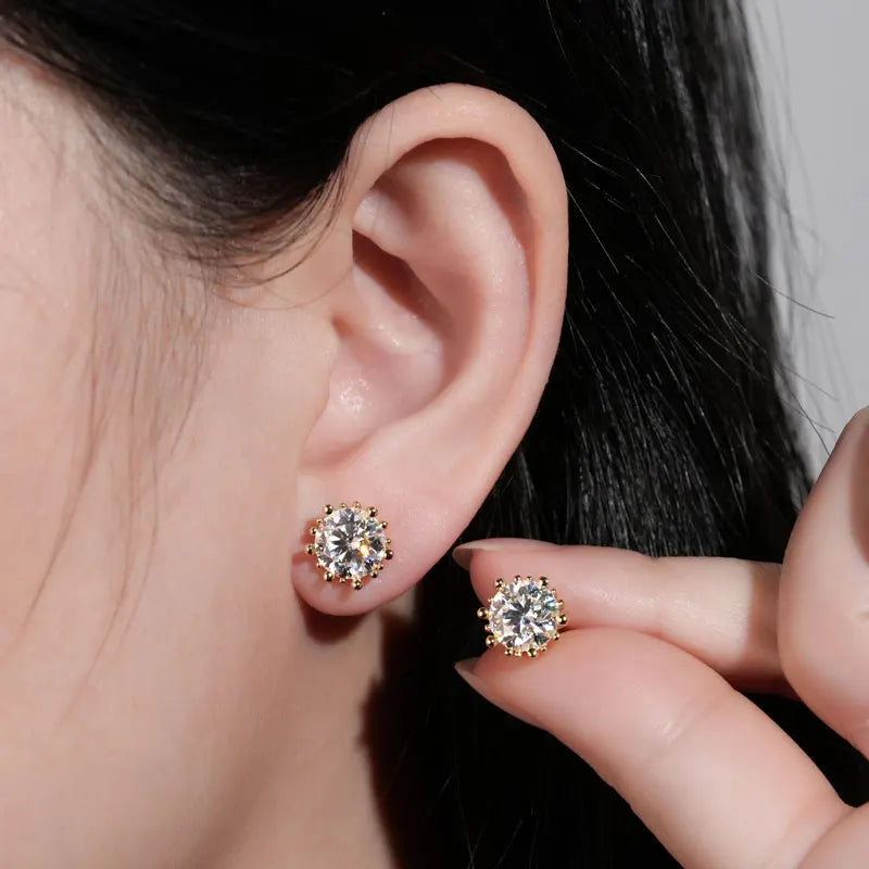 Lnngy Single 2.0ct Moissanite Stud Ear Women 925 Sterling Silver Fashion Earrings For Wedding Engagement Elegant Jewelry Gift