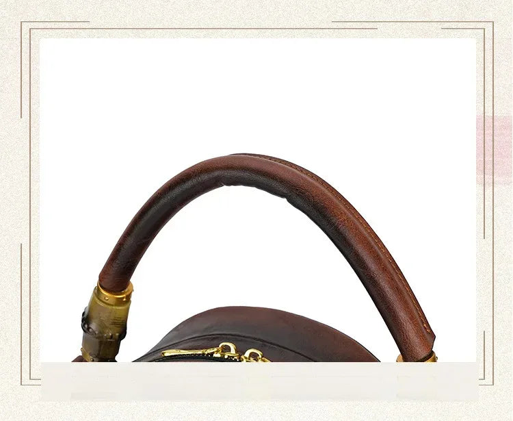 MOTAORA Bamboo Top Handle Embossed Leather Shoulder Bag, Vintage Bohemian Crossbody Purse for Women Handmade Large Capacity Tote